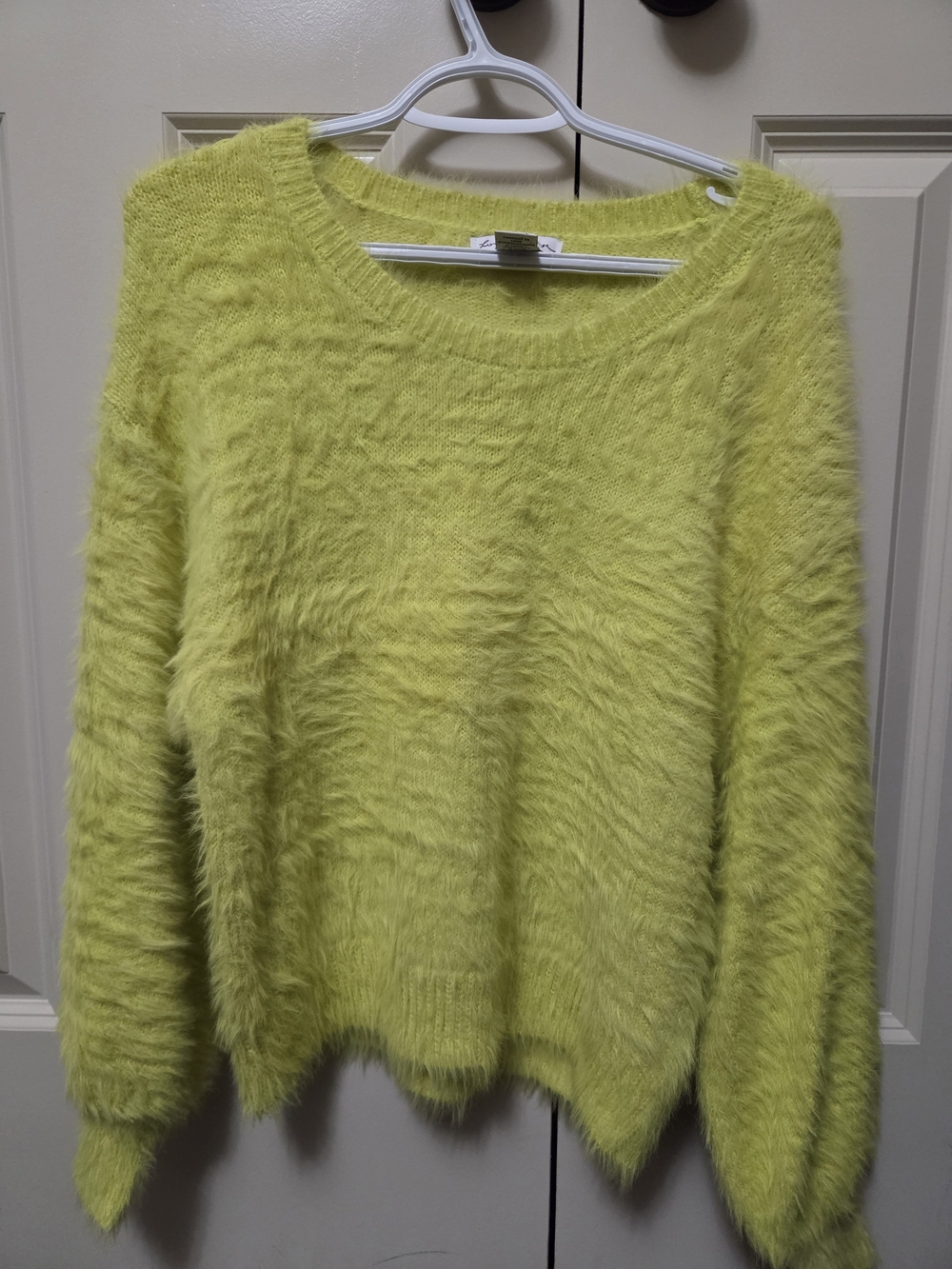 Fuzzy Crewneck Sweater in Neon Yellow